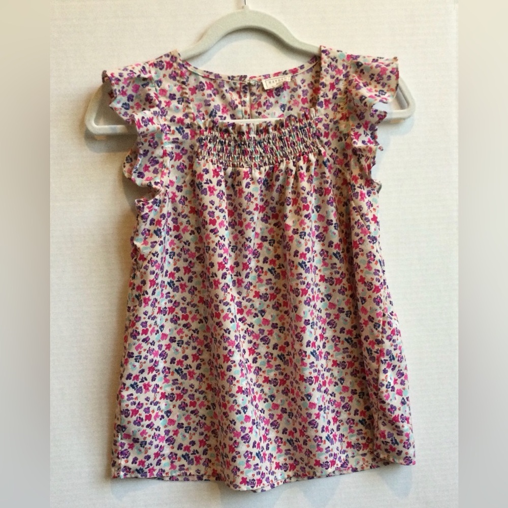 Hayden Girls Girls Size XL Floral Pink and Purple Flutter Sleeve Top